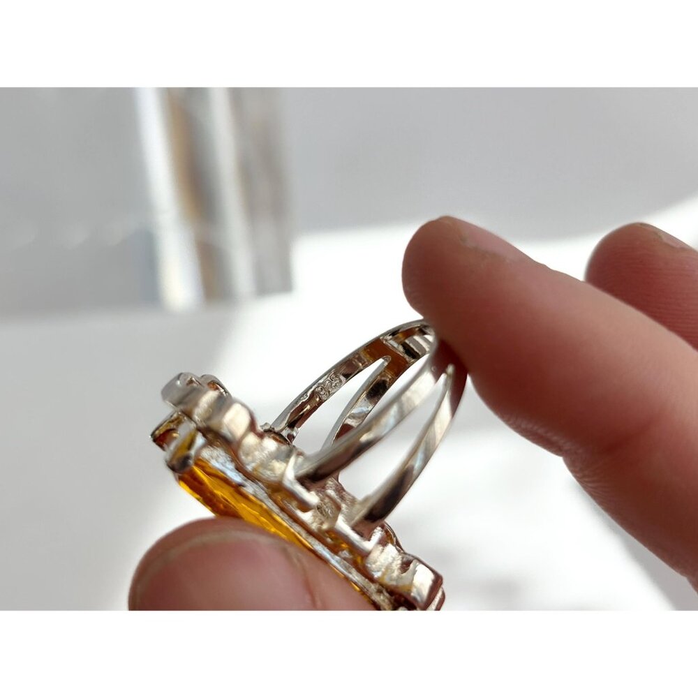 Citrine XL Ultra Ornate Semi-Precious 925 Sterling Silver Vintage Ring - sz 7 - Picture 7 of 10